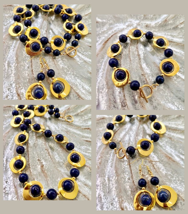 Set vintage lapis lazuli & aliaj auriu