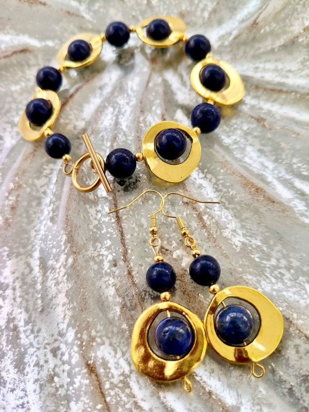 Set vintage lapis lazuli & aliaj auriu