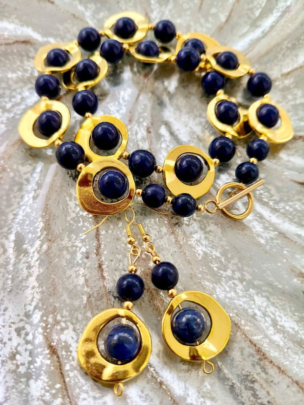 Set vintage lapis lazuli & aliaj auriu