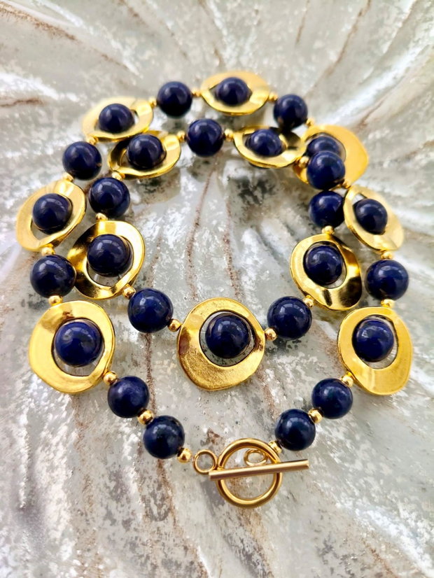 Set vintage lapis lazuli & aliaj auriu