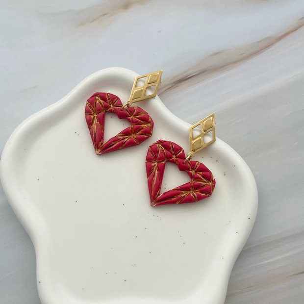 Cercei din lut polimeric GOLDEN HEART #C0074