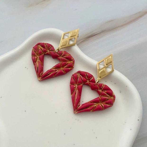 Cercei din lut polimeric GOLDEN HEART #C0074