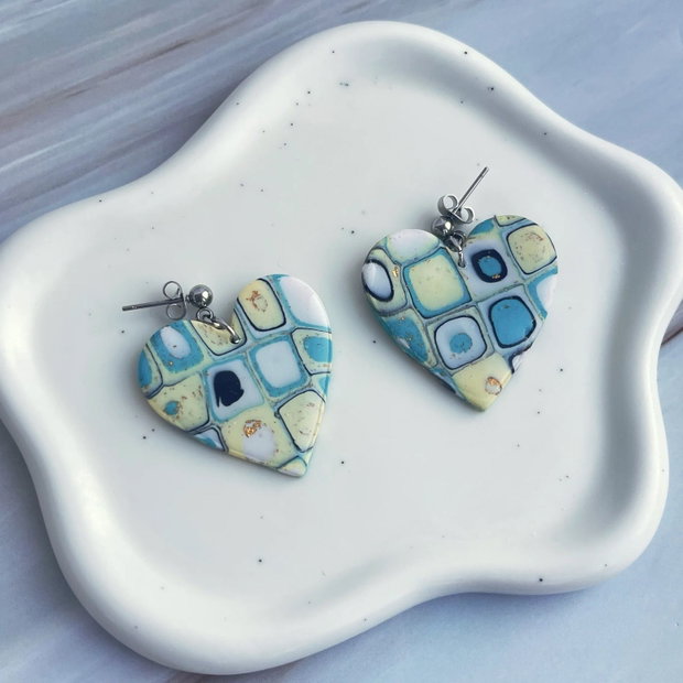 Cercei din lut polimeric OCEAN HEARTS #C0087