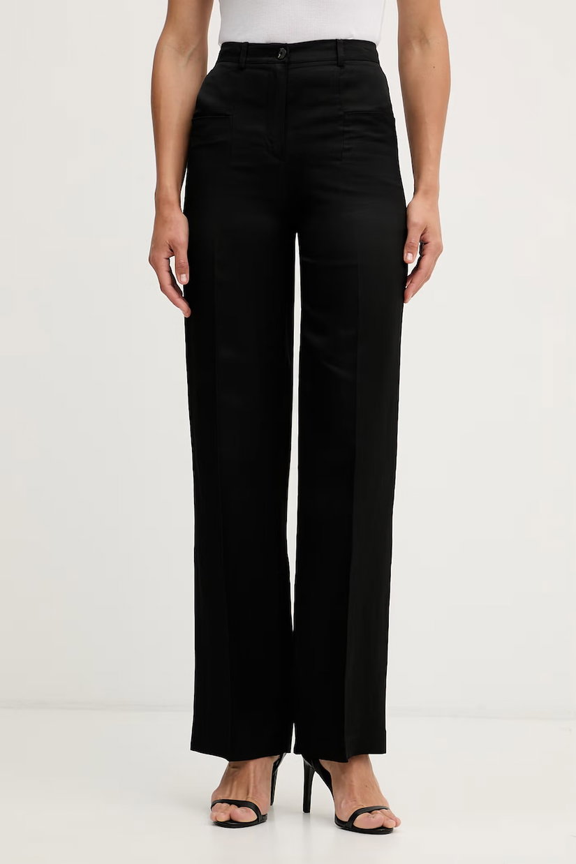Sisley pantaloni straight pentru femei, cu amestec de in