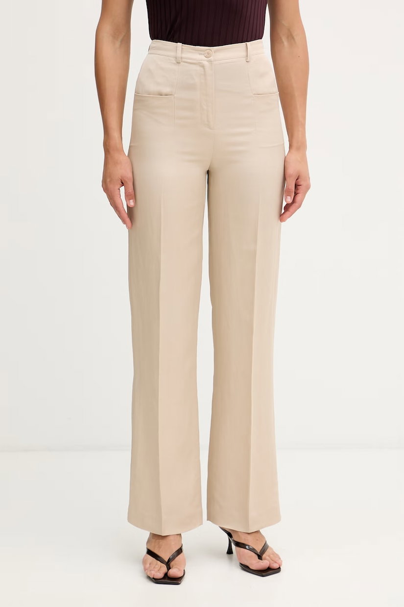 Sisley pantaloni straight pentru femei, cu amestec de in