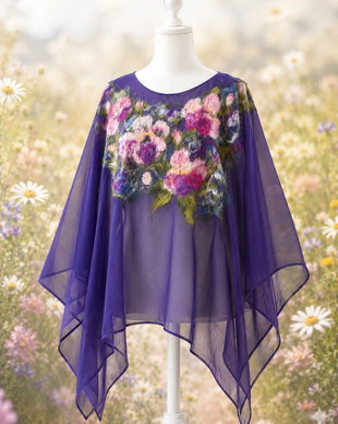 Poncho de mătase naturala împaslita