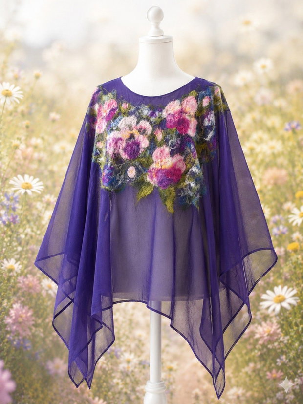 Poncho de mătase naturala împaslita