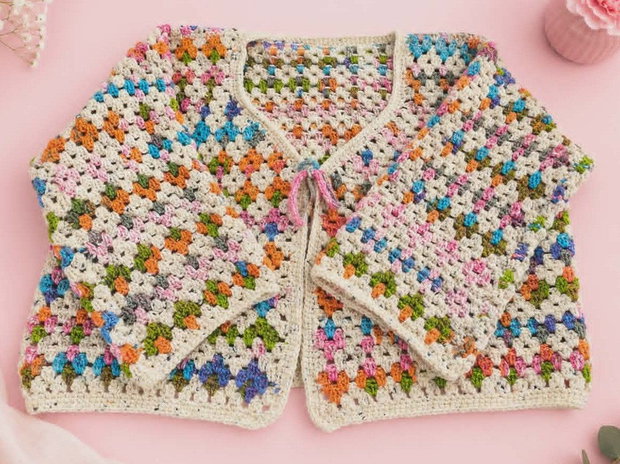 Cardigan Granny Square Multicolor Oversized, model unicat handmade