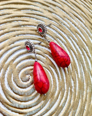 Cercei howlit rosu & cristale swarovski