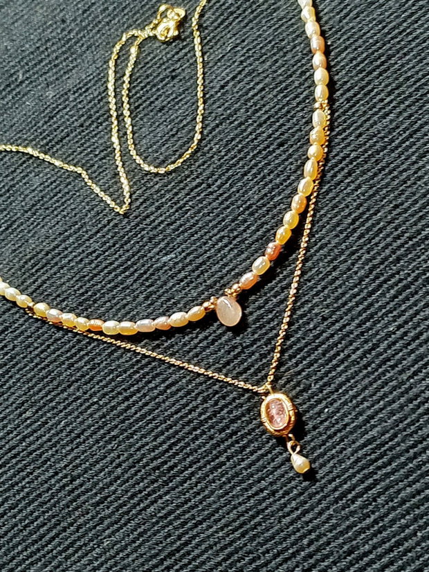 Colier vermeil safir roz perle naturale de cultura somon charm turmalina roz cupru placat cu aur lant argint placat cu aur minimalist boho chic trendy
