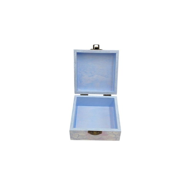 Cutie decorativa din lemn, Bufnita cu coronita roz bleu, 4674