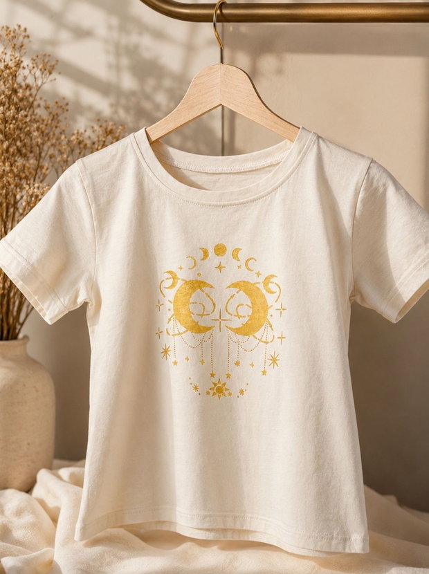 Tricou Fazele Lunii Aurii pictat manual