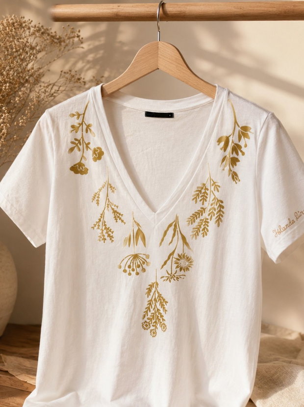 Tricou Frunze Aurii pictat manual