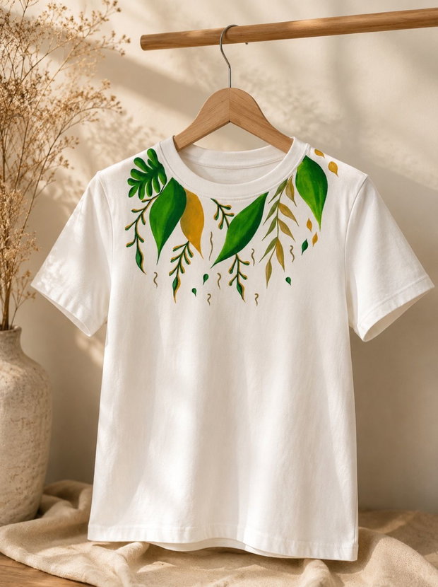 Tricou Esența Verde Pictat Manual Unicat