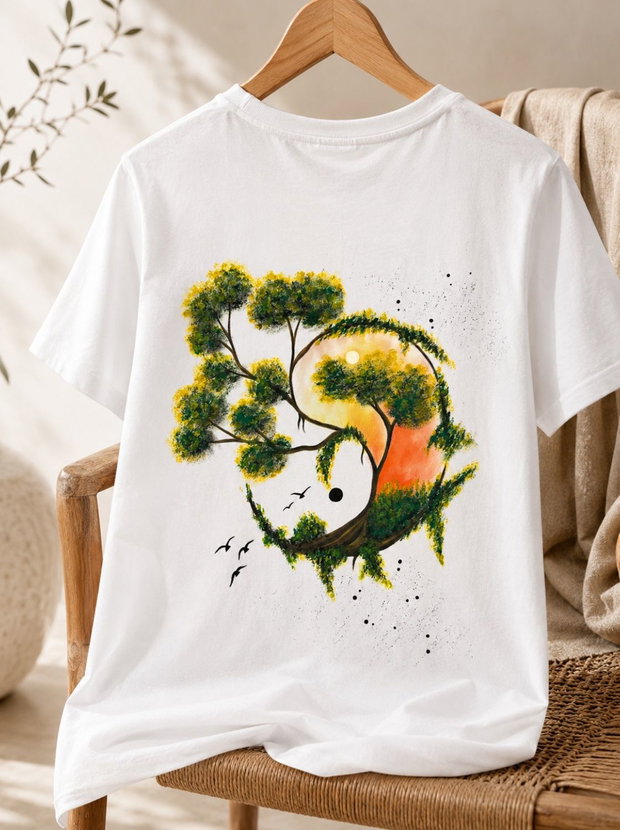 Tricou pictat manual Yin & Yang