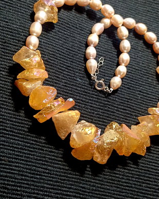 Colier argint cuart aura titan brut perle naturale de cultura boho chic trendy