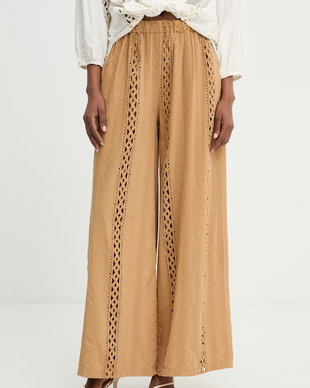 Haveone pantaloni wide leg pentru femei, din bumbac
