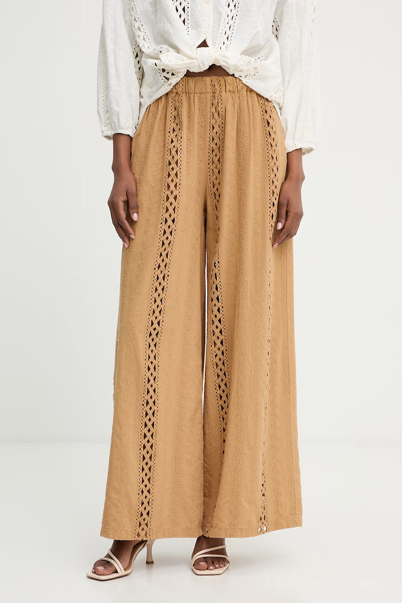 Haveone pantaloni wide leg pentru femei, din bumbac