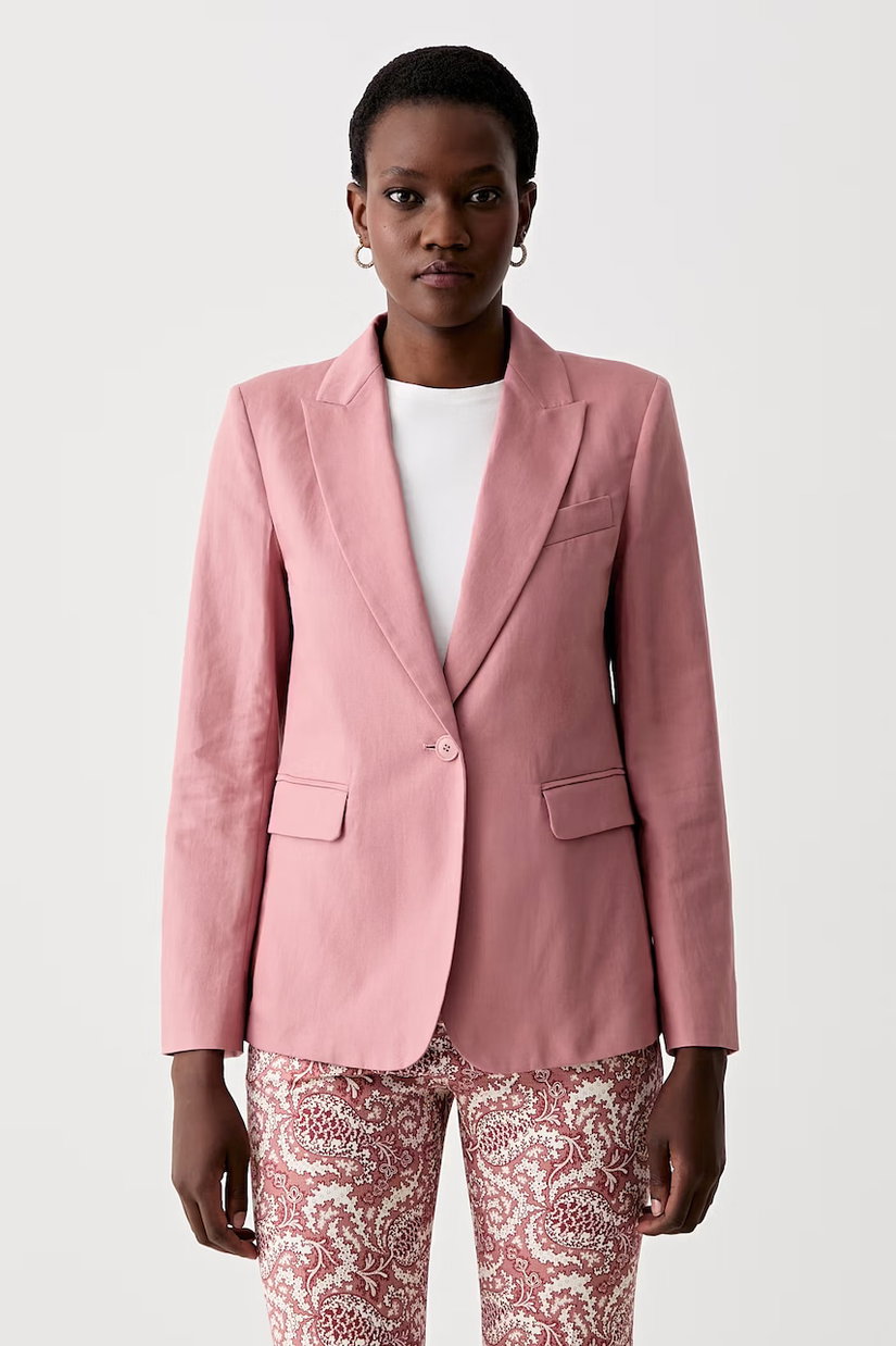 Weekend Max Mara sacou cu un singur rând de nasturi pentru femei, cu amestec de in ORCHE