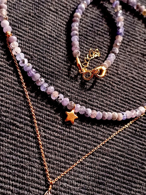 Colier vermeil tanzanit iolit picatura lant charm steluta argint placat cu aur boho chic trendy