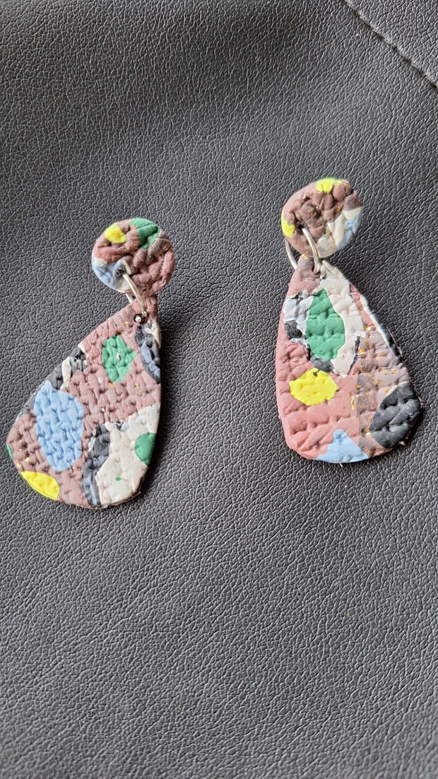 Cercei Statement din Lut Polimeric Model Mozaic Terrazzo Texturat, Nuanțe Pământii, Stil Boho-Modern