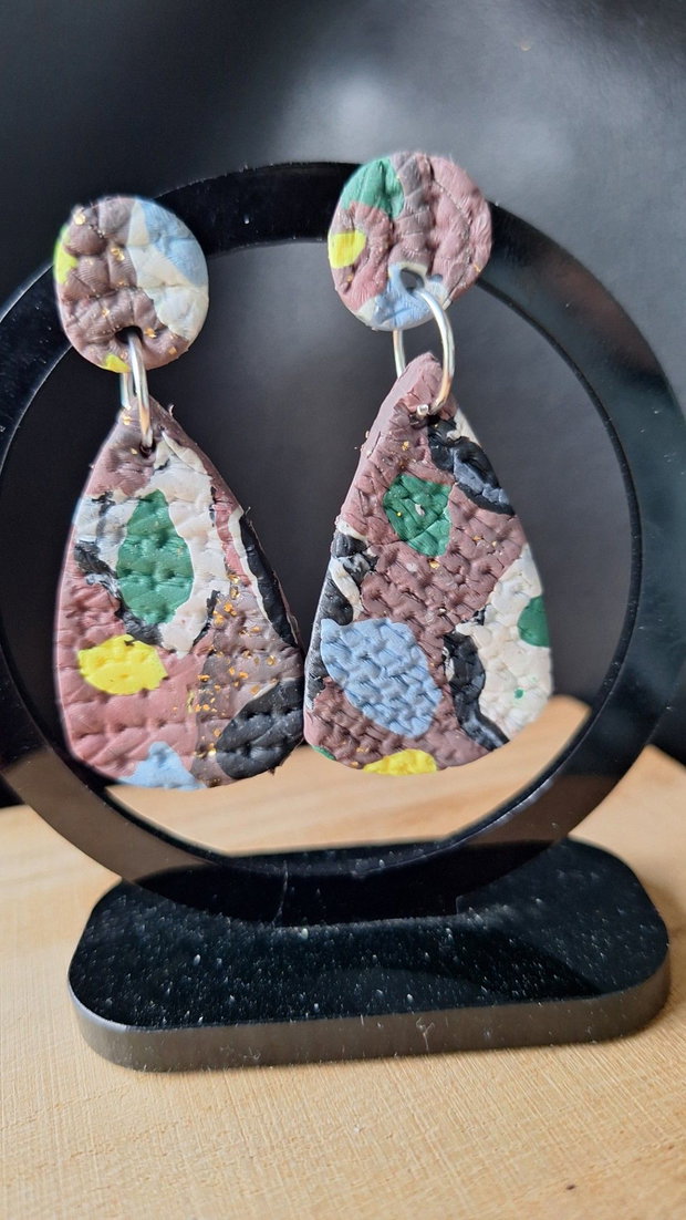 Cercei Statement din Lut Polimeric Model Mozaic Terrazzo Texturat, Nuanțe Pământii, Stil Boho-Modern