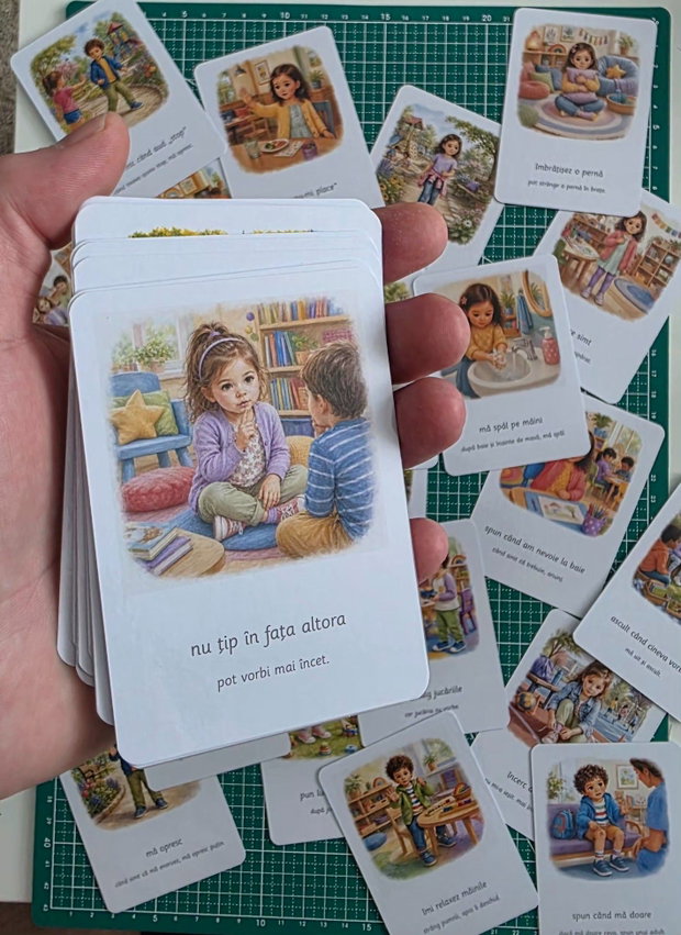 Set 36 cartonașe Montessori pentru gestionarea emoțiilor (plastifiate + magnetice)