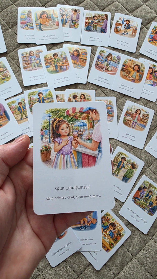 Set 36 cartonașe Montessori pentru gestionarea emoțiilor (plastifiate + magnetice)