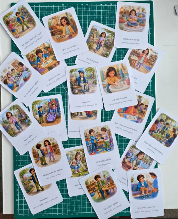 Set 36 cartonașe Montessori pentru gestionarea emoțiilor (plastifiate + magnetice)