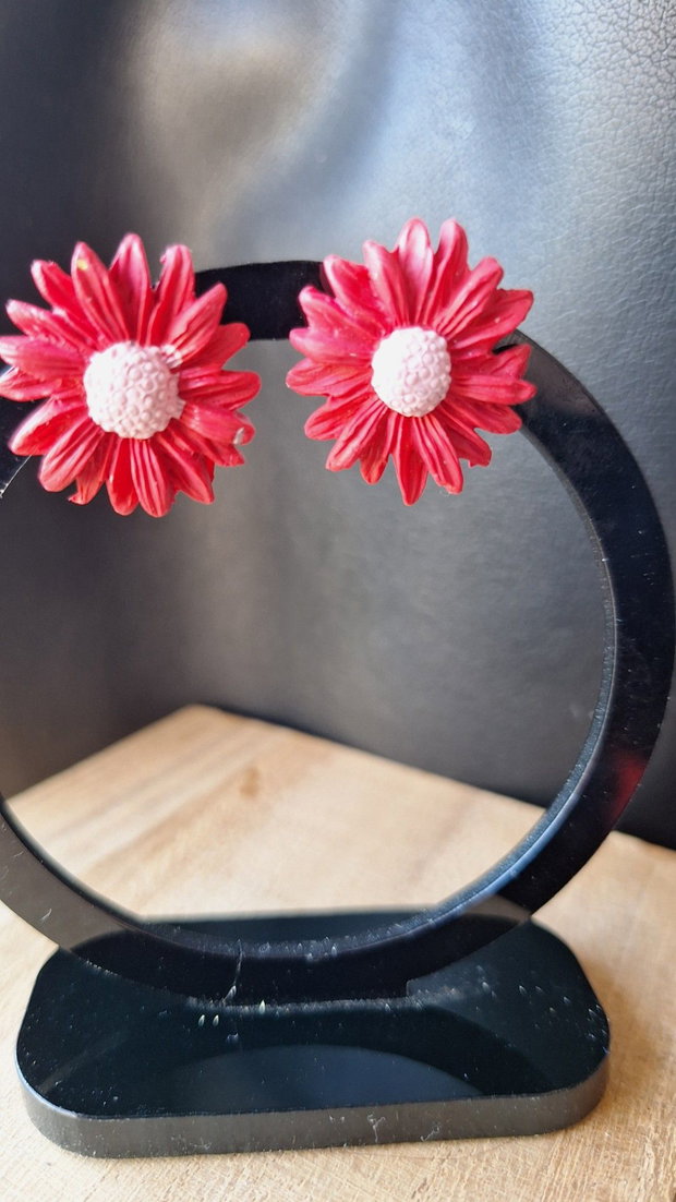 Cercei Margarete Roșii din Lut Polimeric Bijuterii Handmade Florale, Stil Romantic