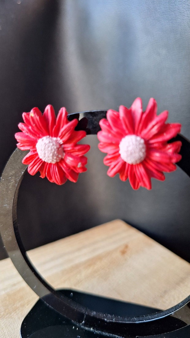 Cercei Margarete Roșii din Lut Polimeric Bijuterii Handmade Florale, Stil Romantic