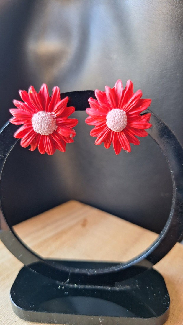 Cercei Margarete Roșii din Lut Polimeric Bijuterii Handmade Florale, Stil Romantic