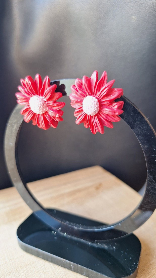 Cercei Margarete Roșii din Lut Polimeric Bijuterii Handmade Florale, Stil Romantic