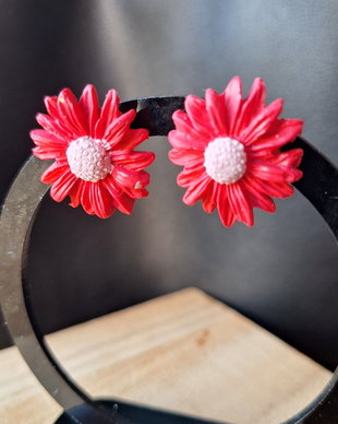Cercei Margarete Roșii din Lut Polimeric  Bijuterii Handmade Florale, Stil Romantic