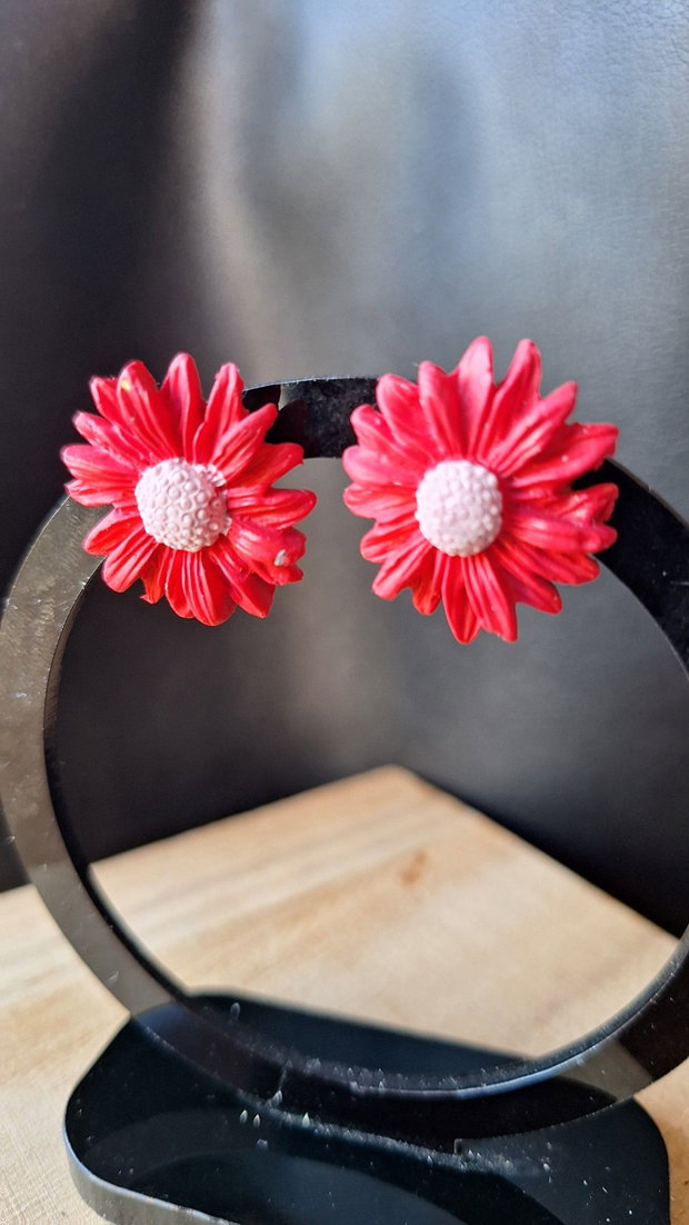 Cercei Margarete Roșii din Lut Polimeric Bijuterii Handmade Florale, Stil Romantic