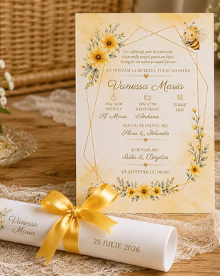 Invitații de botez tematică Albinuță
