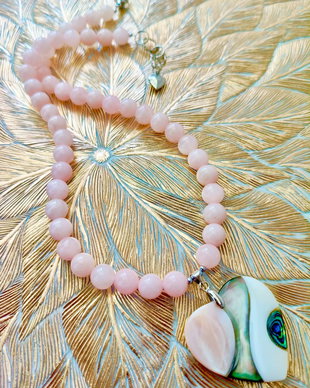 Colier cuart roz  & inima sidef Paua Shell