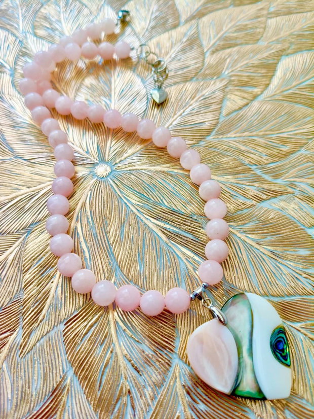 Colier cuart roz & inima sidef Paua Shell