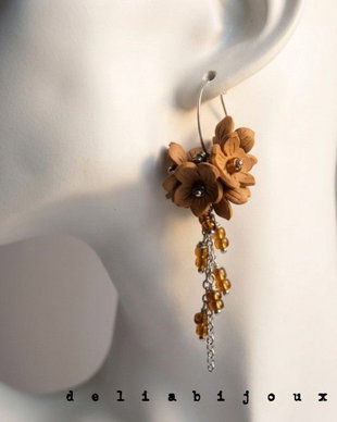 Cercei Handmade Flori de Toamnă din Foamiran, Mărgele de Nisip și Cercuri Inox, Cadou Femei (cod1442)