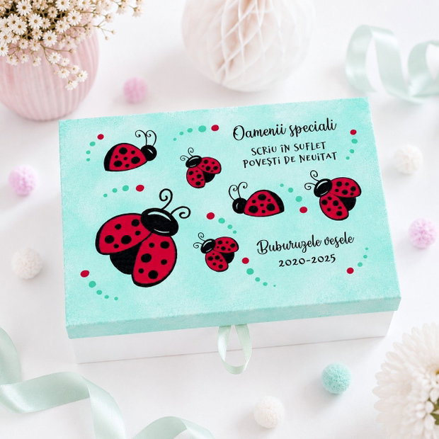 Cutie bijuterii buburuze pictata manual personalizata cu mesaj