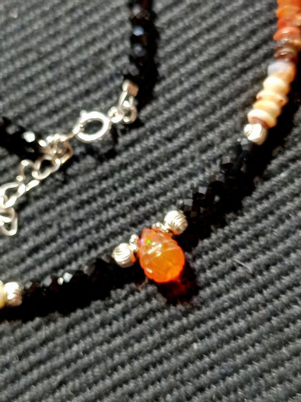 Colier argint opal de foc mexican opal de foc etiopian picatura gravata spinel gradient degrade contrastant minimalist boho chic trendy
