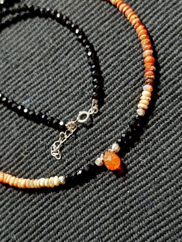 Colier argint opal de foc mexican opal de foc etiopian picatura gravata spinel gradient degrade contrastant minimalist boho chic trendy