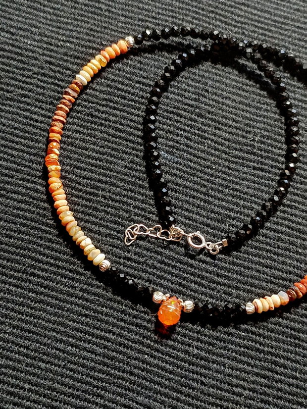 Colier argint opal de foc mexican opal de foc etiopian picatura gravata spinel gradient degrade contrastant minimalist boho chic trendy