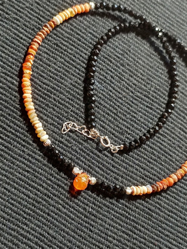 Colier argint opal de foc mexican opal de foc etiopian picatura gravata spinel gradient degrade contrastant minimalist boho chic trendy