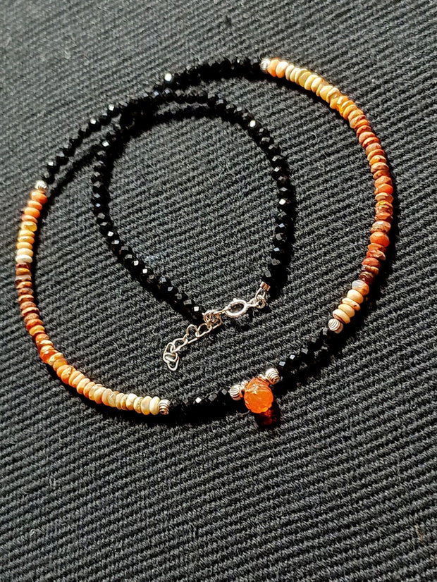 Colier argint opal de foc mexican opal de foc etiopian picatura gravata spinel gradient degrade contrastant minimalist boho chic trendy