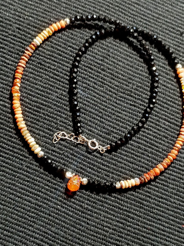 Colier argint opal de foc mexican opal de foc etiopian picatura gravata spinel gradient degrade contrastant minimalist boho chic trendy