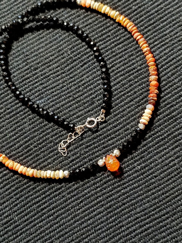 Colier argint opal de foc mexican opal de foc etiopian picatura gravata spinel gradient degrade contrastant minimalist boho chic trendy