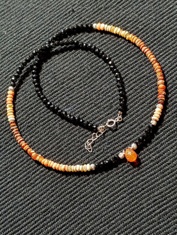 Colier argint opal de foc mexican opal de foc etiopian picatura gravata spinel gradient degrade contrastant minimalist boho chic trendy