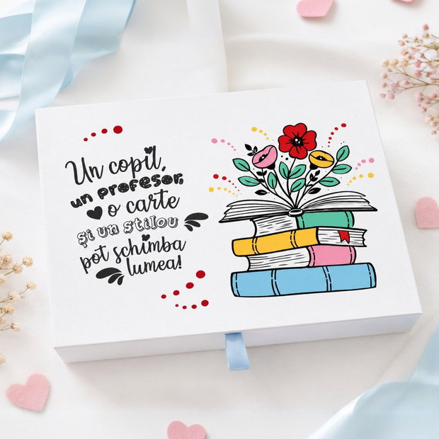 Cutie bijuterii pentru educatoare si invatatoare, pictata manual, personalizata cu mesaj