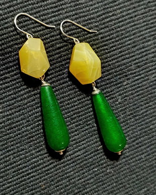 Cercei argint opal galben jad verde picatura boho chic trendy